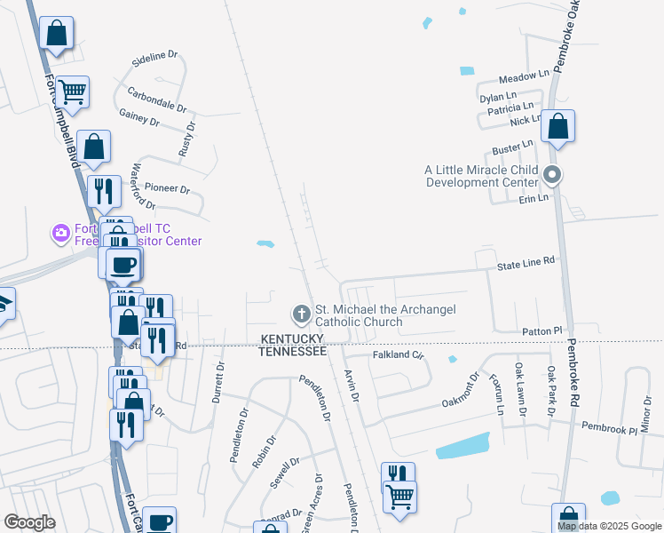 map of restaurants, bars, coffee shops, grocery stores, and more near 114 Mandarin Drive in Oak Grove