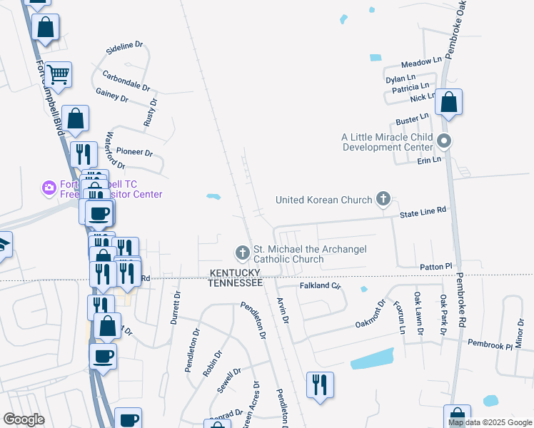 map of restaurants, bars, coffee shops, grocery stores, and more near 114 Mandarin Drive in Oak Grove