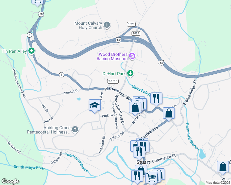 map of restaurants, bars, coffee shops, grocery stores, and more near 115 West Blue Ridge Street in Stuart