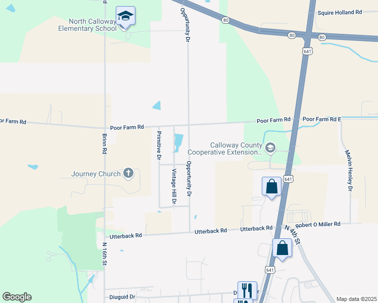 map of restaurants, bars, coffee shops, grocery stores, and more near Opportunity Drive in Murray