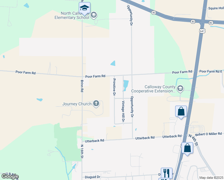 map of restaurants, bars, coffee shops, grocery stores, and more near 2 Blackbird Lane in Murray