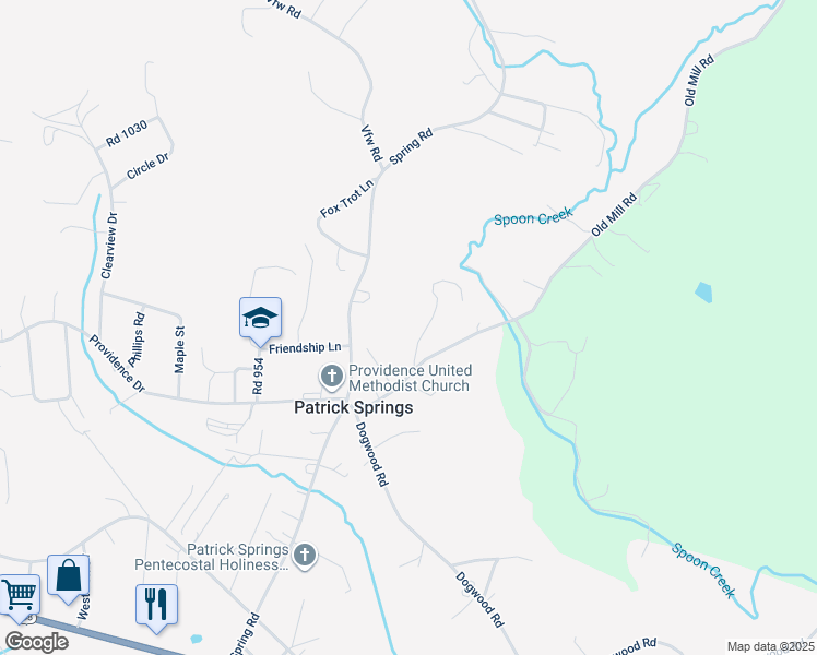 map of restaurants, bars, coffee shops, grocery stores, and more near 161 Old Mill Road in Patrick Springs