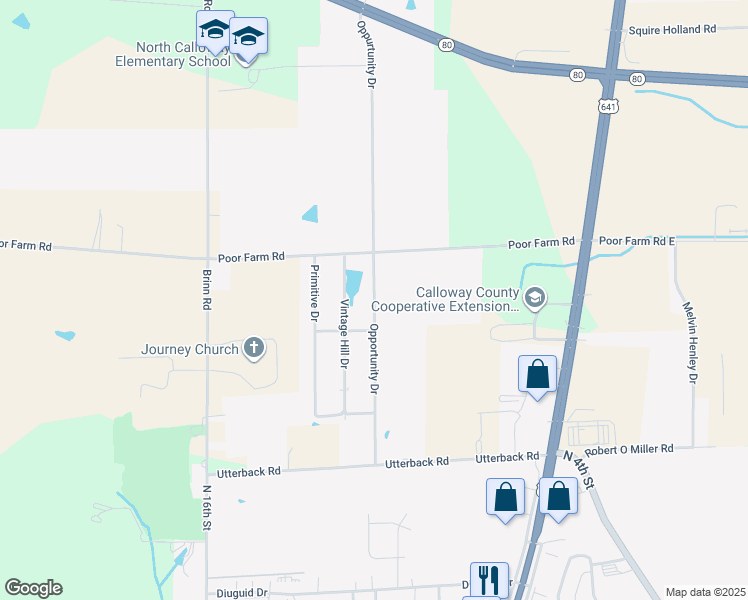 map of restaurants, bars, coffee shops, grocery stores, and more near Opportunity Drive in Murray