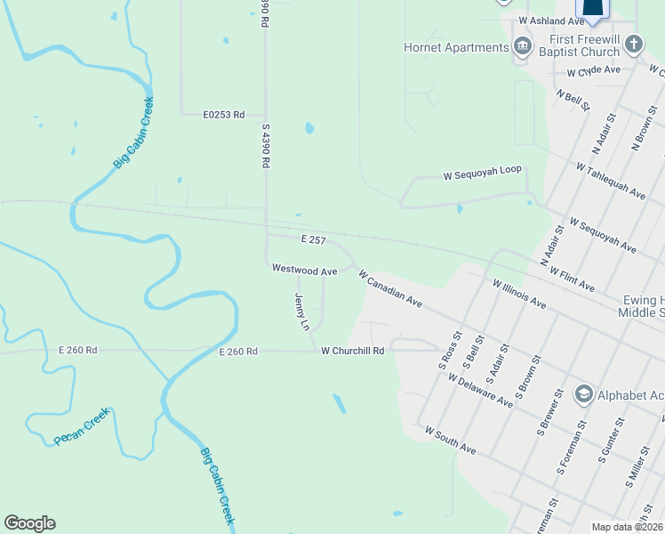 map of restaurants, bars, coffee shops, grocery stores, and more near 104 Westwood Avenue in Vinita