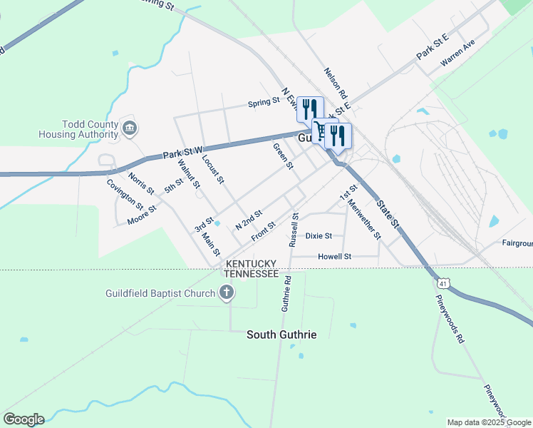 map of restaurants, bars, coffee shops, grocery stores, and more near 437 North 2nd Street in Guthrie