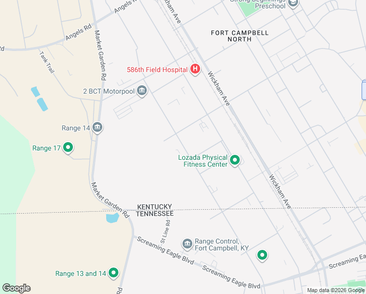 map of restaurants, bars, coffee shops, grocery stores, and more near A Shau Valley Road in Fort Campbell