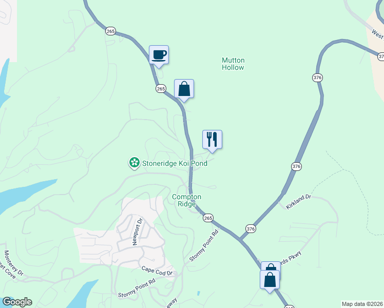 map of restaurants, bars, coffee shops, grocery stores, and more near 3158 Missouri 265 in Branson