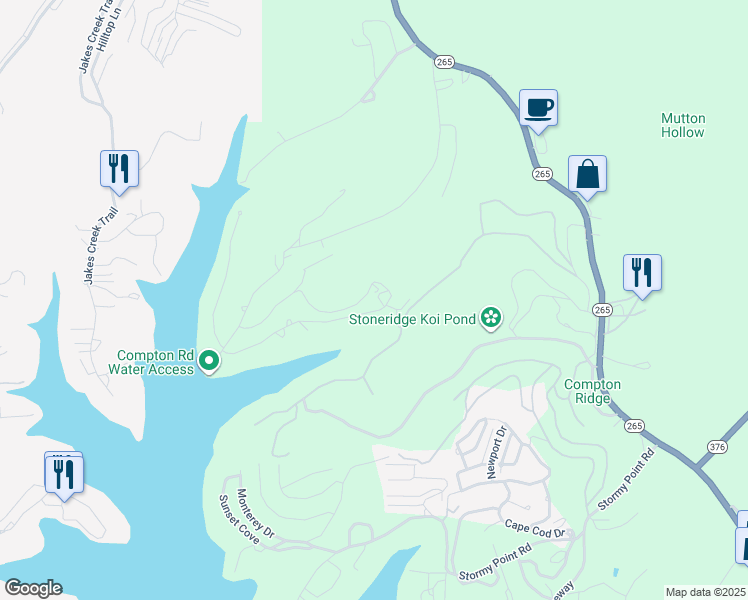 map of restaurants, bars, coffee shops, grocery stores, and more near 412 Lakewood Road in Branson