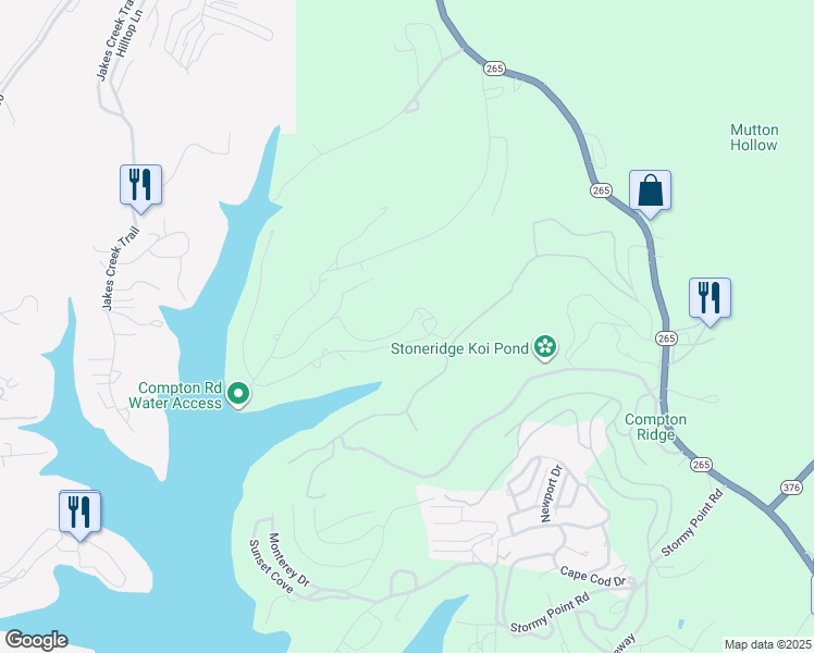 map of restaurants, bars, coffee shops, grocery stores, and more near 607 Lakewood Drive in Branson