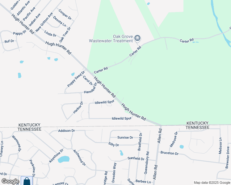 map of restaurants, bars, coffee shops, grocery stores, and more near 1638 Hugh Hunter Road in Oak Grove