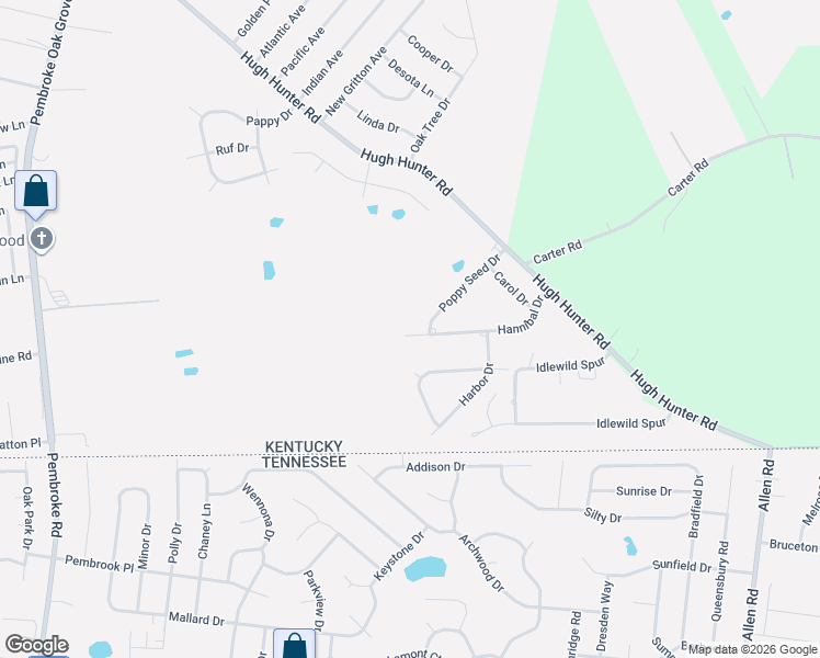 map of restaurants, bars, coffee shops, grocery stores, and more near 1647 Hannibal Drive in Oak Grove