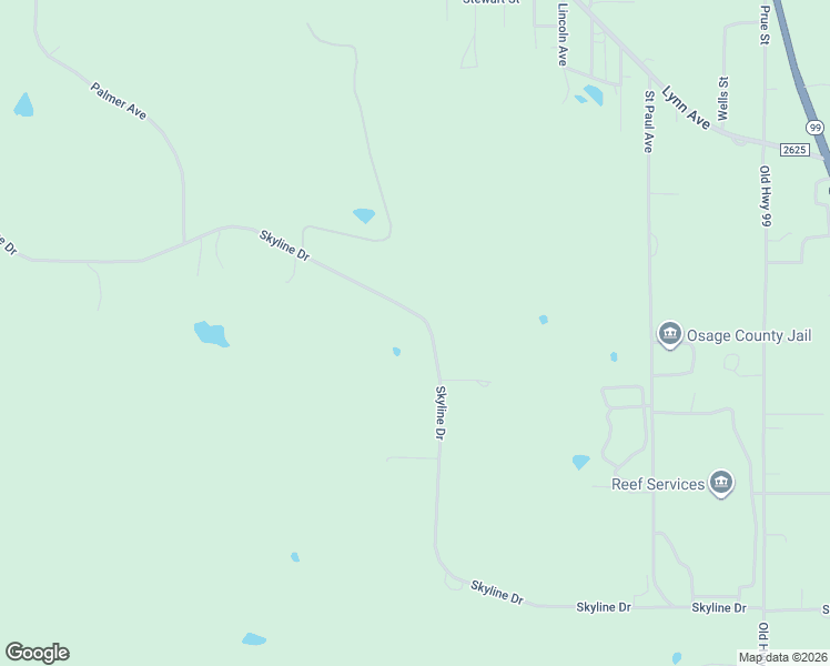 map of restaurants, bars, coffee shops, grocery stores, and more near 1525 Skyline Drive in Pawhuska