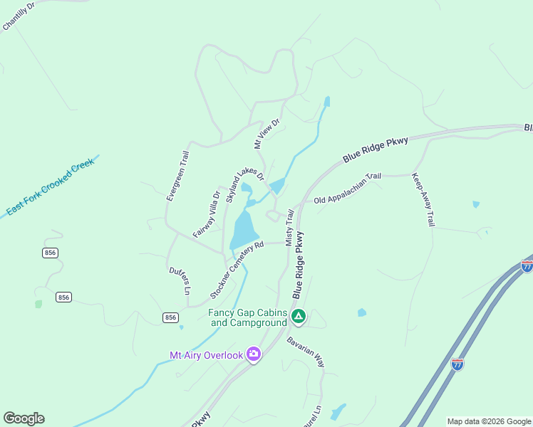 map of restaurants, bars, coffee shops, grocery stores, and more near Skyland Lakes Drive in Fancy Gap