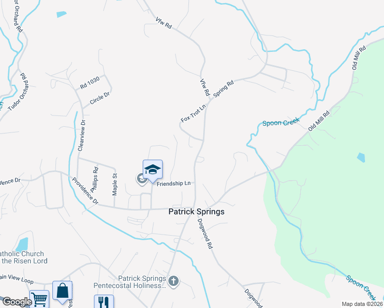 map of restaurants, bars, coffee shops, grocery stores, and more near 873 Spring Road in Patrick Springs