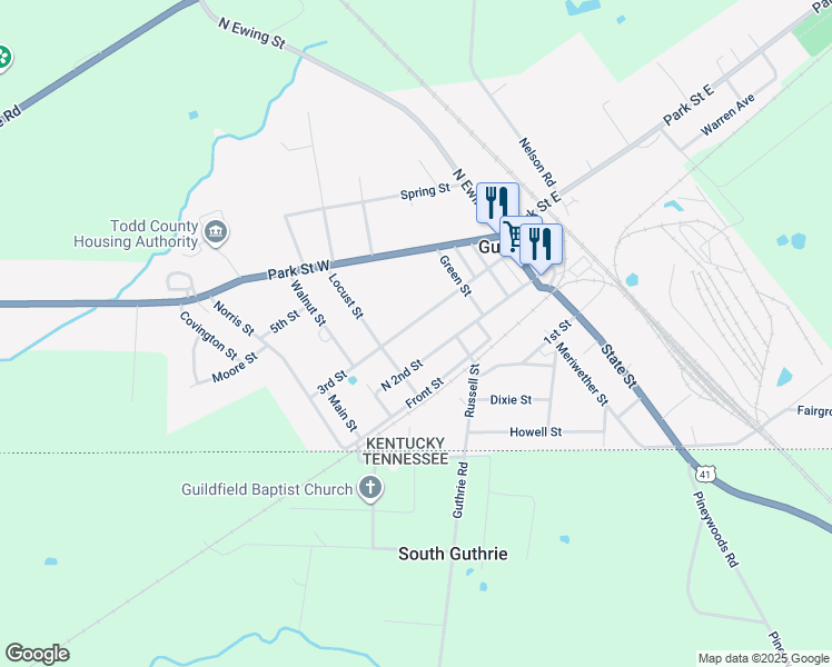 map of restaurants, bars, coffee shops, grocery stores, and more near 437 North 2nd Street in Guthrie