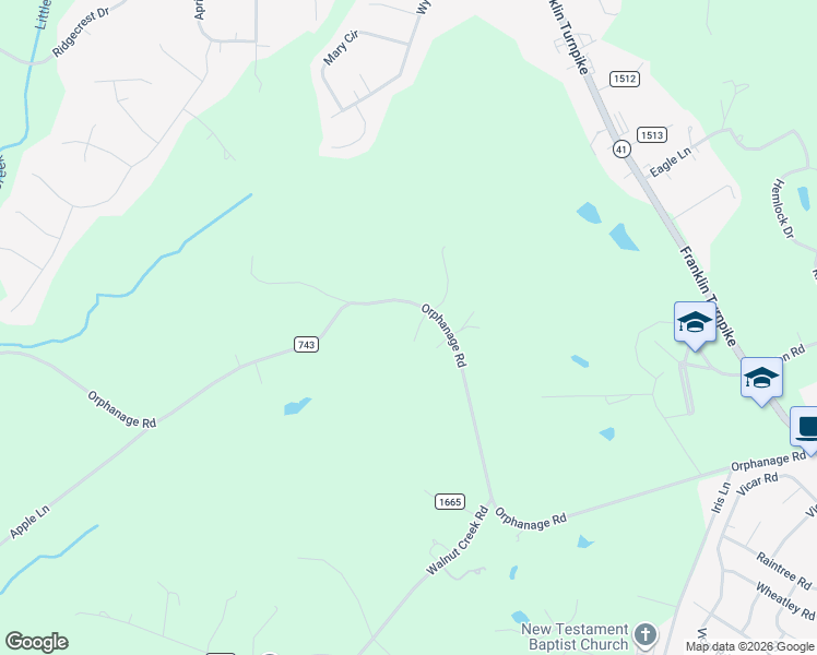 map of restaurants, bars, coffee shops, grocery stores, and more near 1425 Orphanage Road in Danville