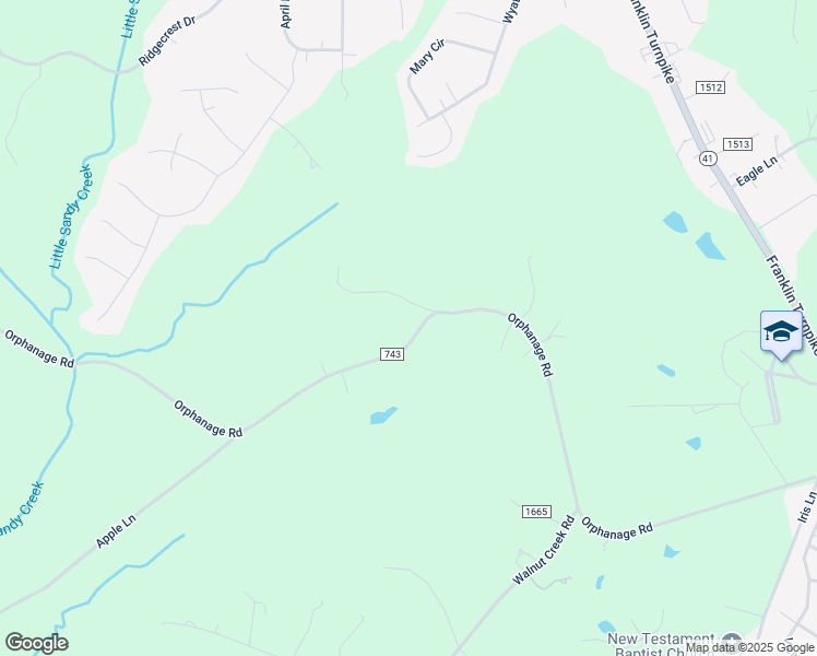map of restaurants, bars, coffee shops, grocery stores, and more near 1604 Orphanage Road in Danville