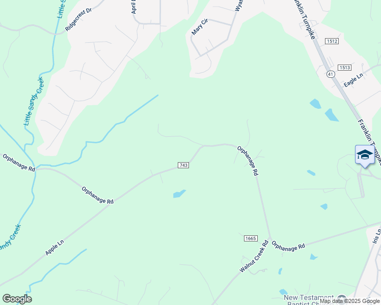 map of restaurants, bars, coffee shops, grocery stores, and more near 1604 Orphanage Road in Danville