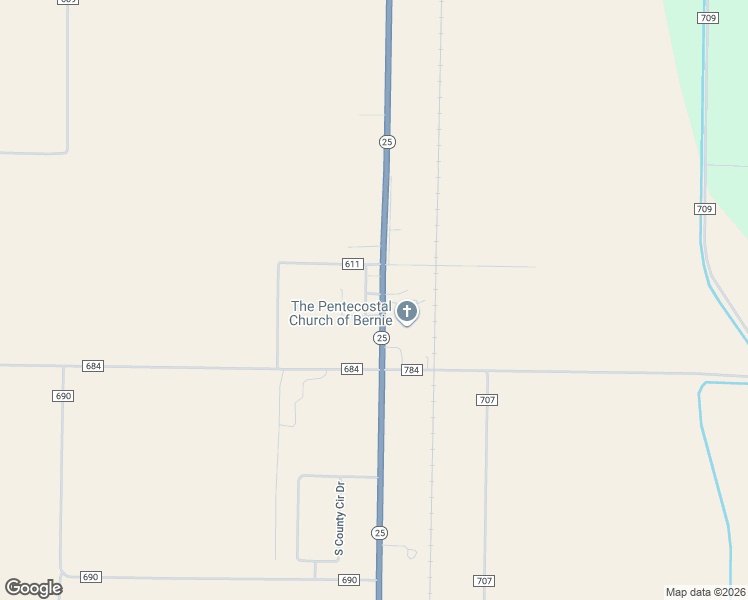 map of restaurants, bars, coffee shops, grocery stores, and more near 2125 Missouri 25 in Bernie