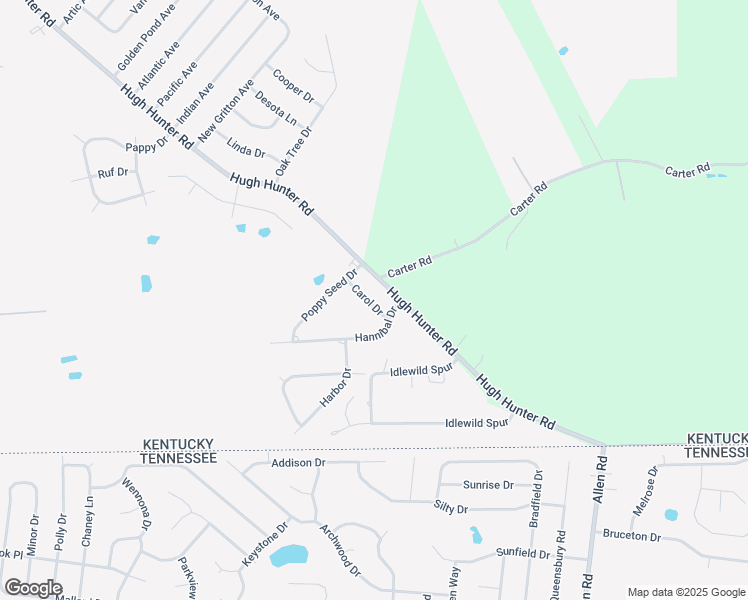 map of restaurants, bars, coffee shops, grocery stores, and more near 1207 Carol Drive in Oak Grove