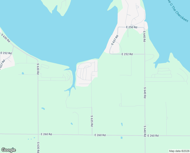map of restaurants, bars, coffee shops, grocery stores, and more near 25450 South 635 Road in Grove