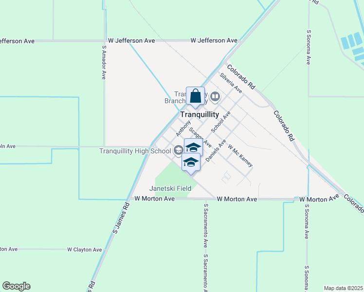 map of restaurants, bars, coffee shops, grocery stores, and more near 6052 Juanche Avenue in Tranquillity