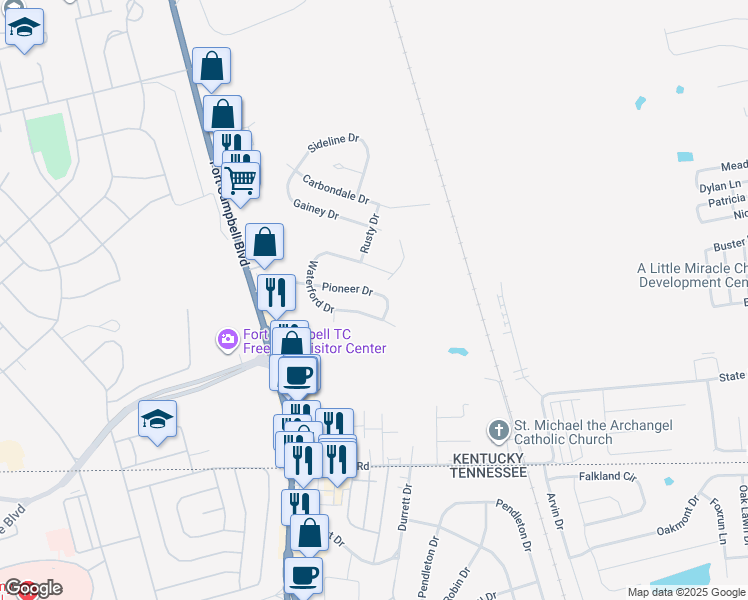 map of restaurants, bars, coffee shops, grocery stores, and more near 360 Pioneer Drive in Oak Grove
