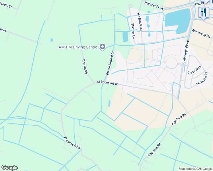 map of restaurants, bars, coffee shops, grocery stores, and more near 2525 Saint Brides Road West in Chesapeake