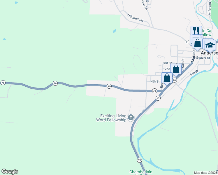 map of restaurants, bars, coffee shops, grocery stores, and more near 715 State Highway 76 in Anderson