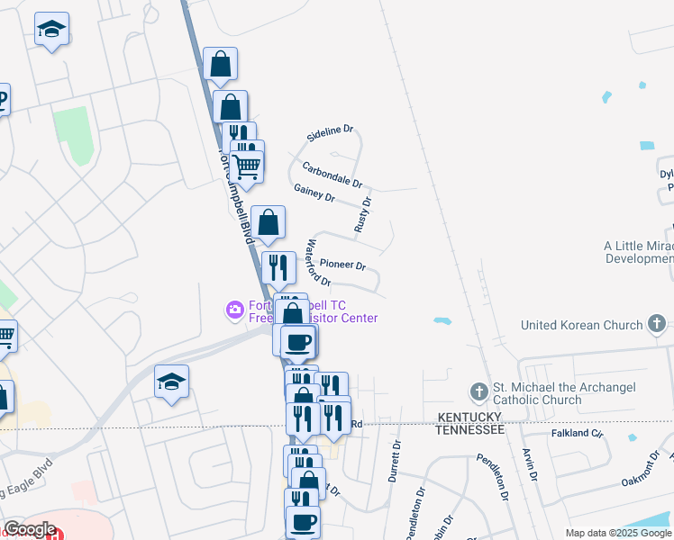 map of restaurants, bars, coffee shops, grocery stores, and more near 317 Pioneer Drive in Oak Grove