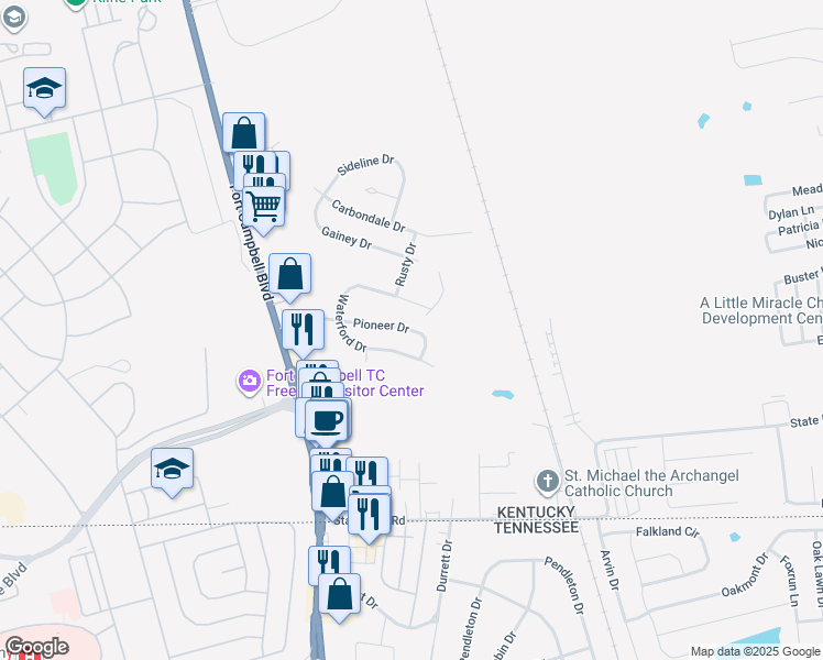 map of restaurants, bars, coffee shops, grocery stores, and more near 360 Pioneer Dr in Oak Grove