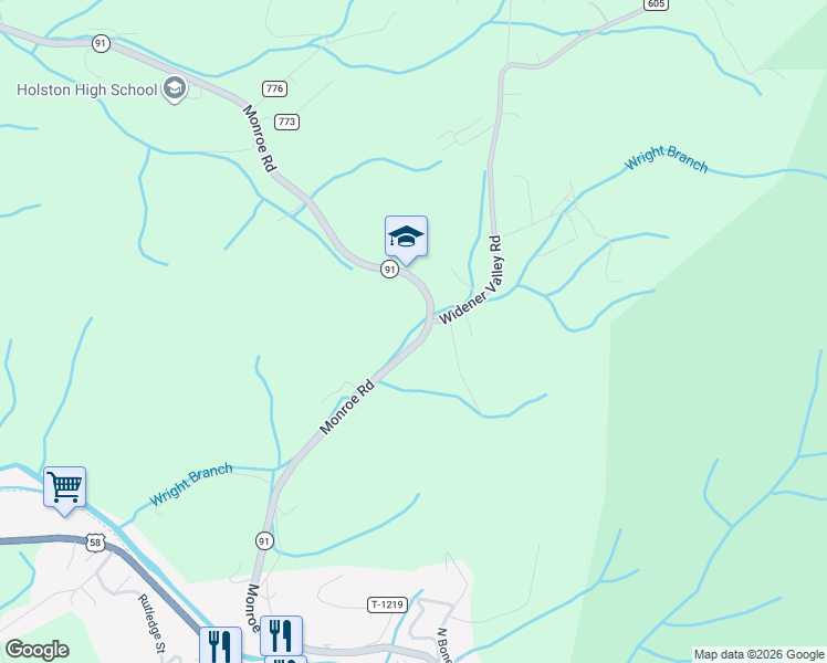 map of restaurants, bars, coffee shops, grocery stores, and more near 21801-21899 Monroe Road in Damascus