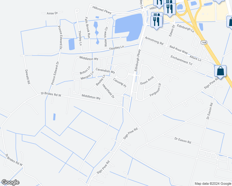 map of restaurants, bars, coffee shops, grocery stores, and more near 424 Kempston Landing in Chesapeake