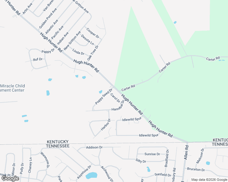 map of restaurants, bars, coffee shops, grocery stores, and more near 1207 Carol Drive in Oak Grove