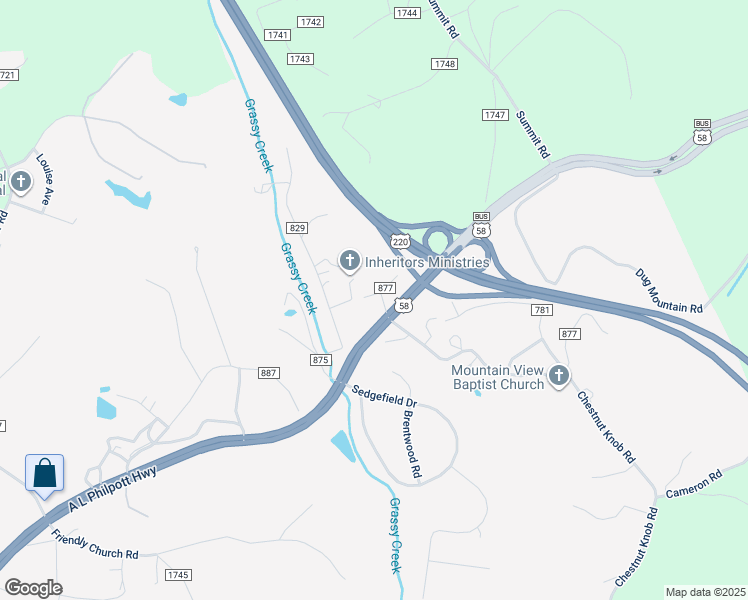 map of restaurants, bars, coffee shops, grocery stores, and more near 745 Piney Forest Drive in Martinsville