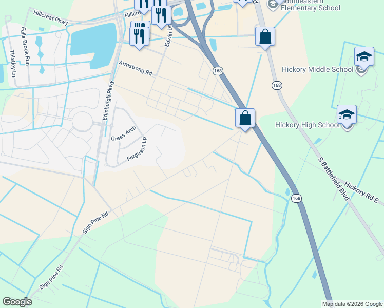map of restaurants, bars, coffee shops, grocery stores, and more near 332 Sign Pine Road in Chesapeake