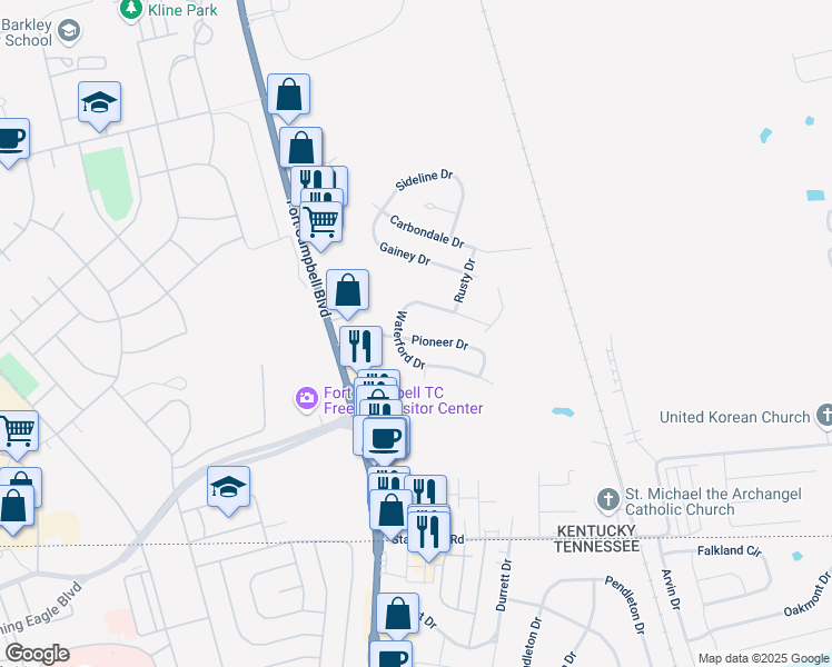 map of restaurants, bars, coffee shops, grocery stores, and more near 304 Pioneer Drive in Oak Grove