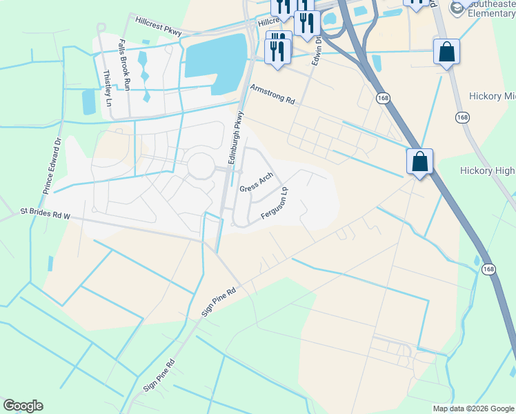 map of restaurants, bars, coffee shops, grocery stores, and more near 1900 Saint Brides Road West in Chesapeake
