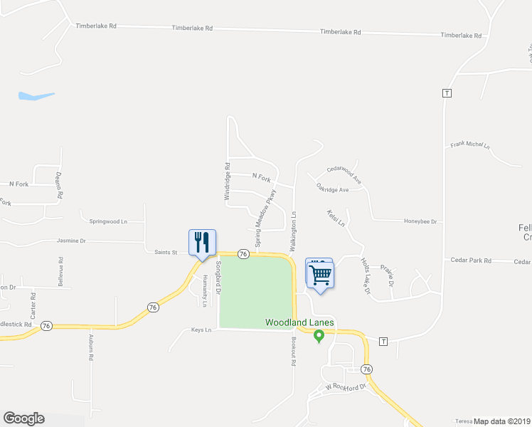 map of restaurants, bars, coffee shops, grocery stores, and more near 216 Spring Meadow Parkway in Branson