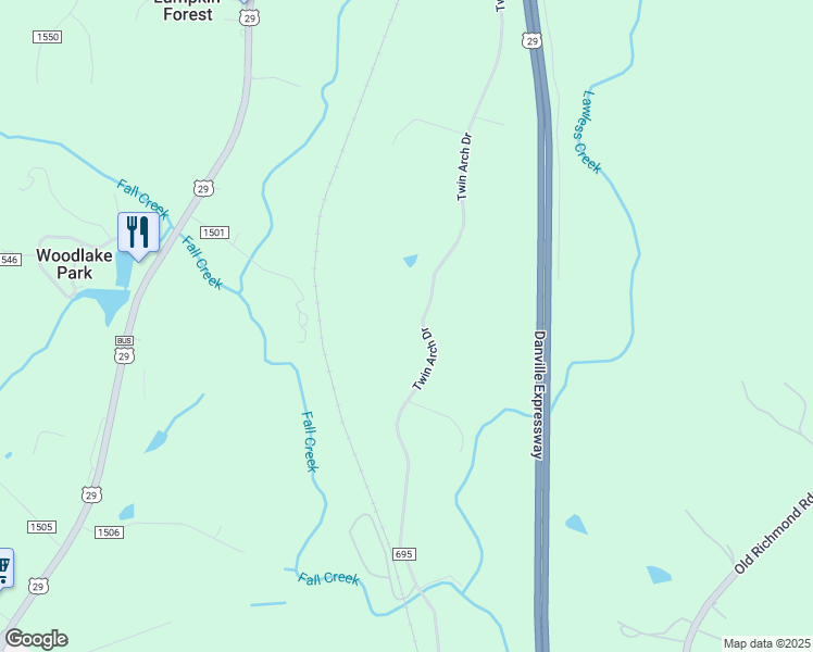 map of restaurants, bars, coffee shops, grocery stores, and more near 1489 Twin Arch Drive in Danville