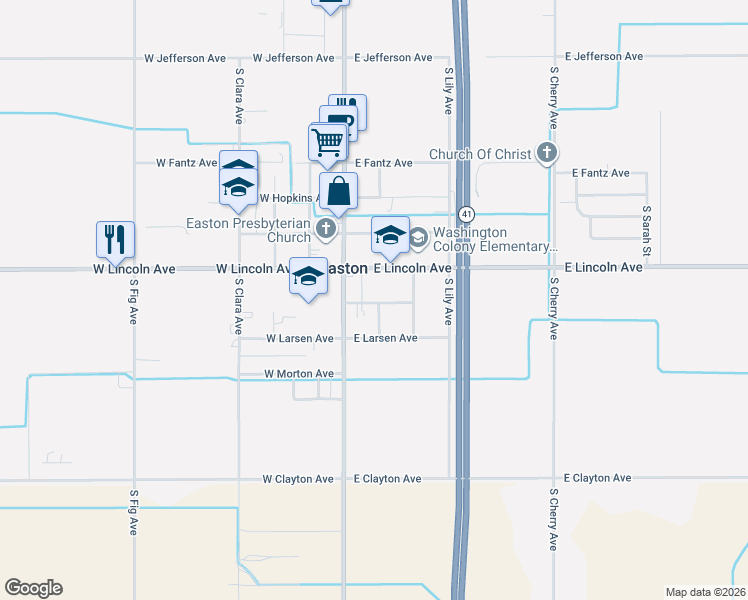 map of restaurants, bars, coffee shops, grocery stores, and more near 49 East Lincoln Avenue in Fresno