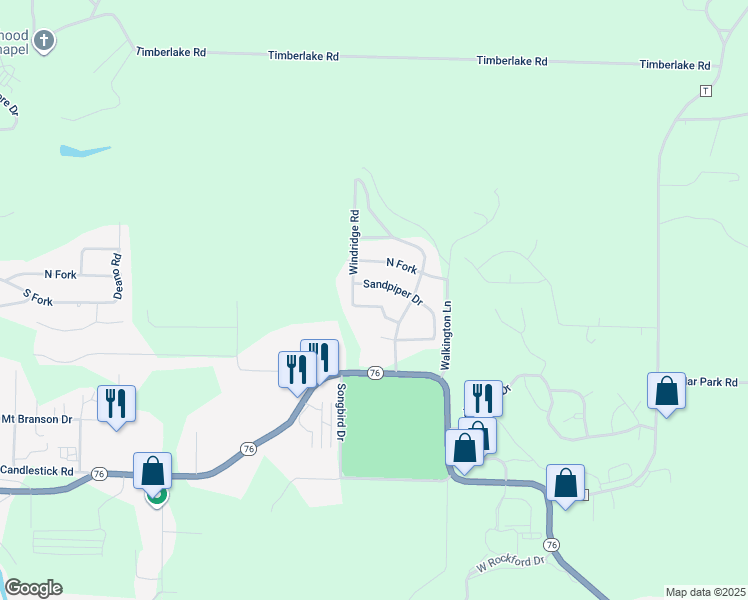 map of restaurants, bars, coffee shops, grocery stores, and more near 124 Primrose Lane in Branson
