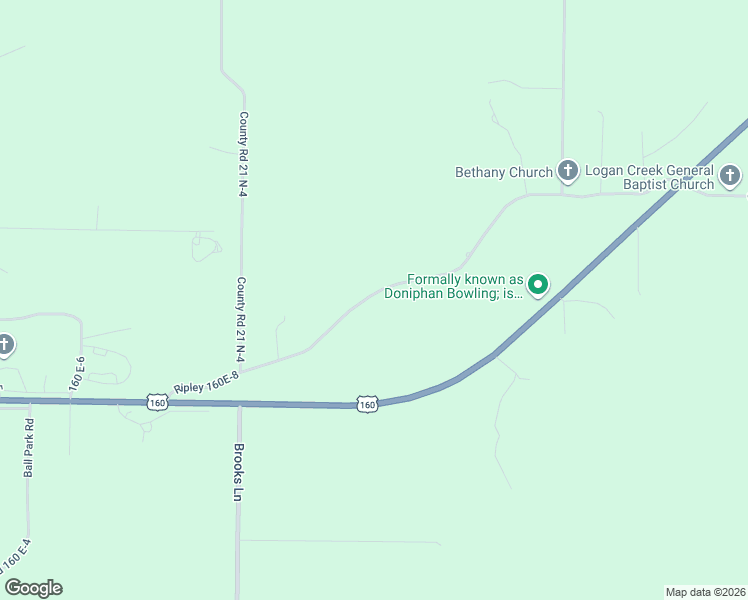 map of restaurants, bars, coffee shops, grocery stores, and more near County Road 160 E-8 in Doniphan