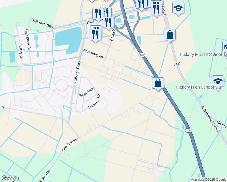 map of restaurants, bars, coffee shops, grocery stores, and more near 309 Cairns Road in Chesapeake