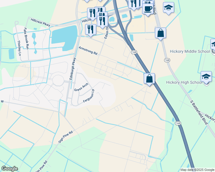 map of restaurants, bars, coffee shops, grocery stores, and more near 309 Cairns Road in Chesapeake