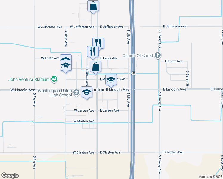map of restaurants, bars, coffee shops, grocery stores, and more near 130 East Lincoln Avenue in Fresno