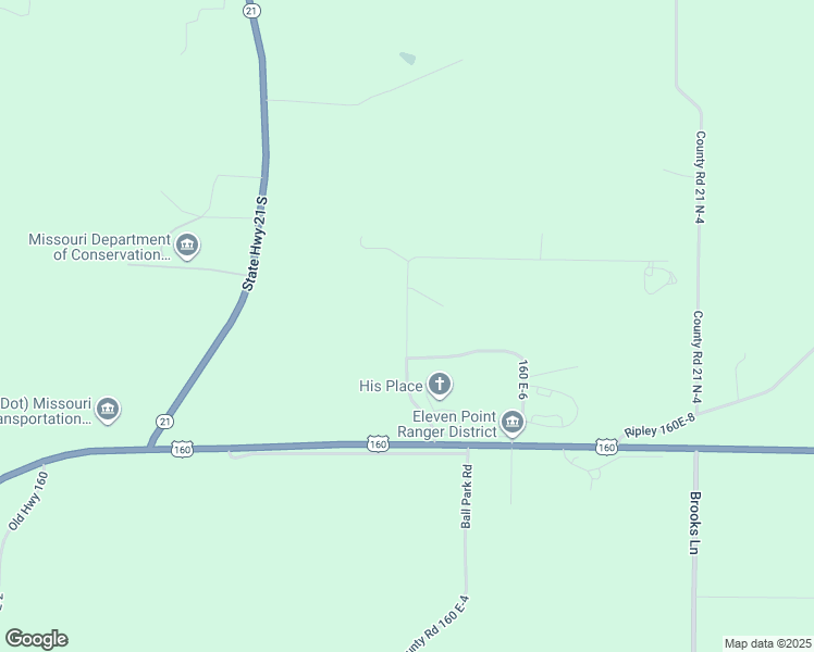 map of restaurants, bars, coffee shops, grocery stores, and more near 160 E-5 in Doniphan