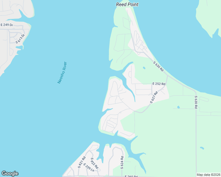 map of restaurants, bars, coffee shops, grocery stores, and more near 25265 South 623 Road in Grove