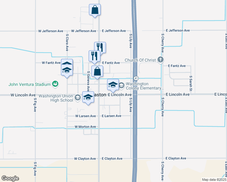 map of restaurants, bars, coffee shops, grocery stores, and more near 130 East Lincoln Avenue in Fresno