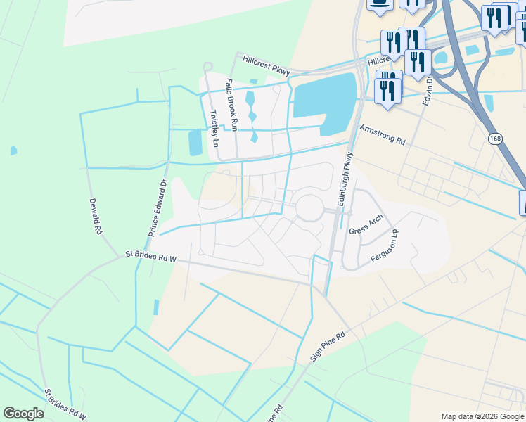 map of restaurants, bars, coffee shops, grocery stores, and more near 1915 Merano Lane in Chesapeake